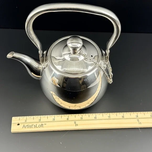 Potobelo Italia Stainless Steel Teapot Kettle 1L 1Qt Mirror Finish Chain Lid - Picture 9 of 10